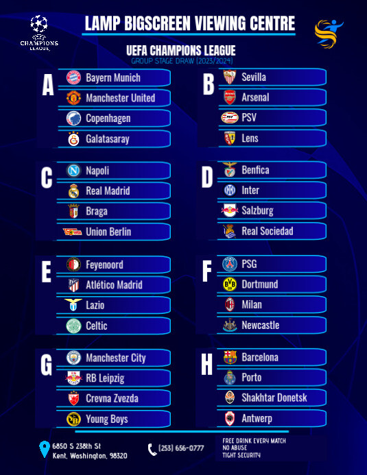 uefa Champions  league group stage draw table Ulotka (US Letter) template