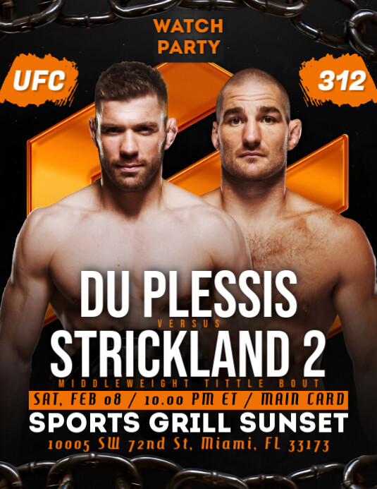 UFC 312 Watch Party Design Template – Du Plessis vs. Strickland 2 Fight Night Template Flyer (US Letter)