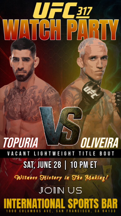 UFC 317: Ilia Topuria vs Charles Oliveira Watch Party Instagram Post Template