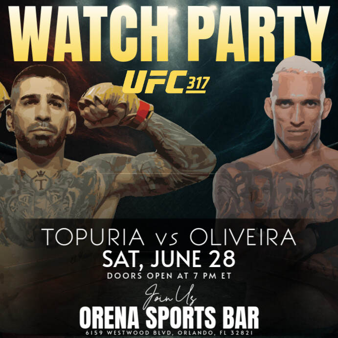 UFC 317: Ilia Topuria vs Charles Oliveira Watch Party Instagram Post Template