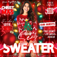 Rot Christmas Sweater Party Quadrato Template
