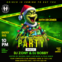 Ugly Christmas Sweater Party Flyer 2025 | Grinch Is Coming Neon Nightclub DJ Event Instagram Post template