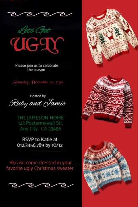 white christmas dresses Editable Ugly Sweater Christmas Party Invitation Eat Drink And Be Ugly main image 1