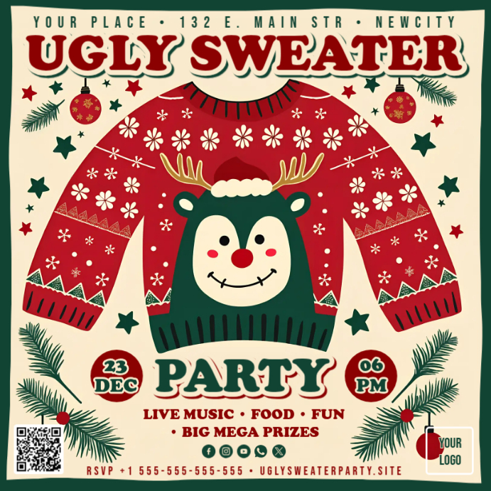 Ugly Sweater Christmas Party Banner Template | PosterMyWall