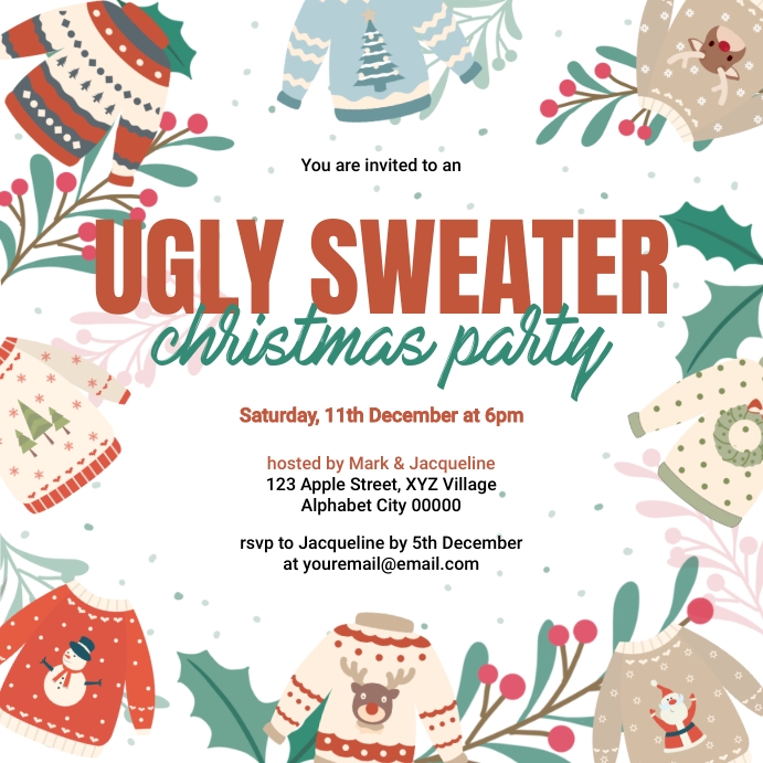 Ugly Sweater Christmas Party Invitation Template PosterMyWall