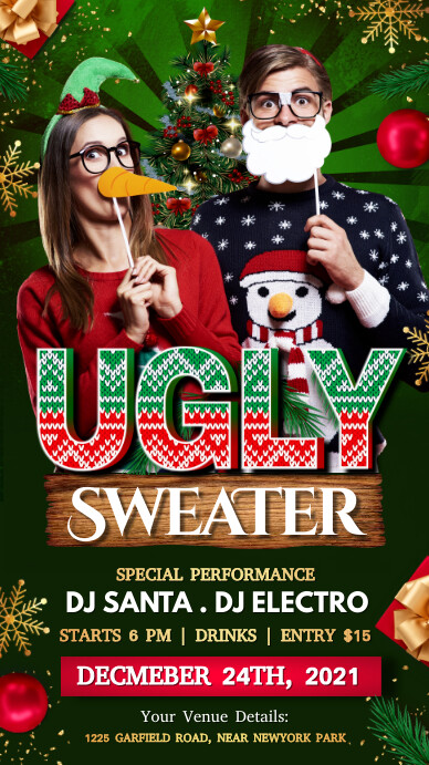 ugly sweater party, christmas, xmas Instagram Story template