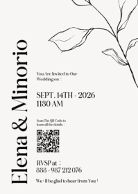 Ultra-Clean Minimalist QR Code Wedding Invite - Functional Tech-Inspired Marriage Story A6 template