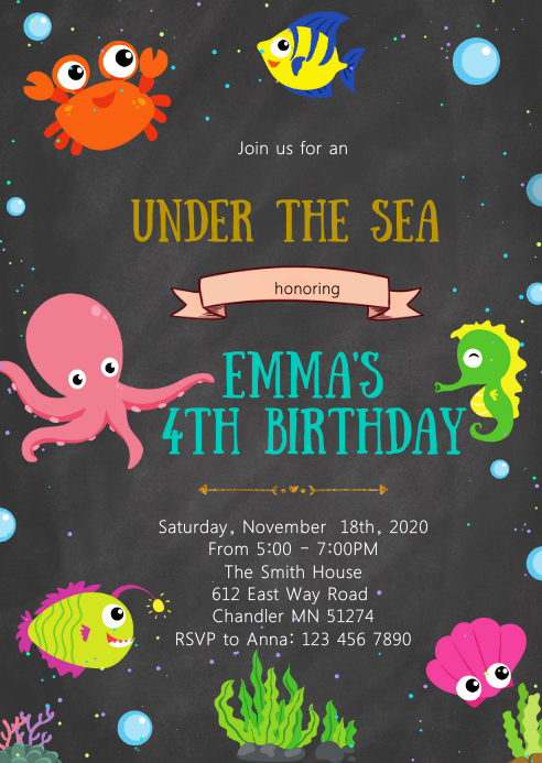Under The Sea Birthday Party Invitation Template PosterMyWall under-the-sea-birthday-party-invitation-template-postermywall