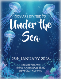 Blue Under the Sea Party Invitation Volantino Template