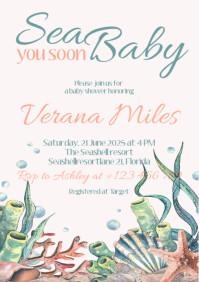 Underwater coral reef baby shower invitation A5 template