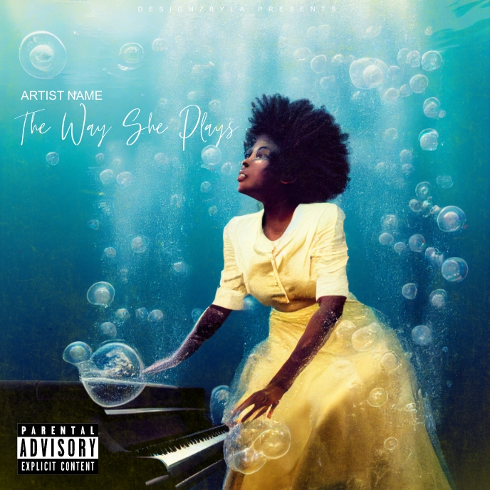 underwater woman playing piano album cover Template PosterMyWall