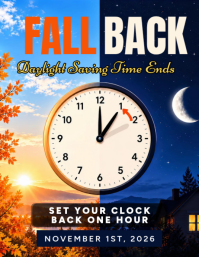 Purple Daylight Saving Time Reminder Рекламная листовка Template