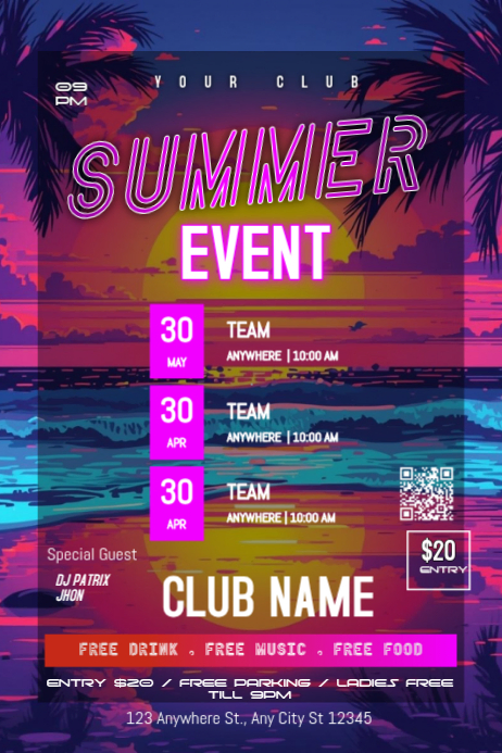 Ungu Neon Summer Club Event Poster Template | PosterMyWall