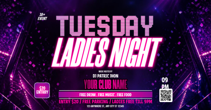 Ungu Neon Tuesday Ladies Night Party Sampul Acara Facebook Template ...