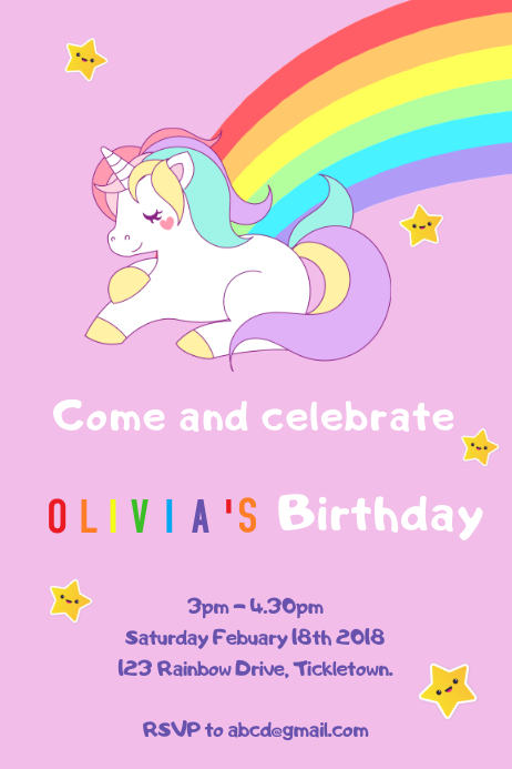Unicorn Birthday Invitation Template Postermywall