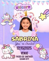 Unicorn Birthday Invitation Video Instagram Portrait template