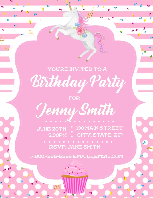 unicorn birthday party template postermywall