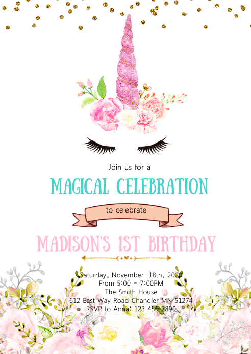 Unicorn Birthday Party Invitation Template Postermywall