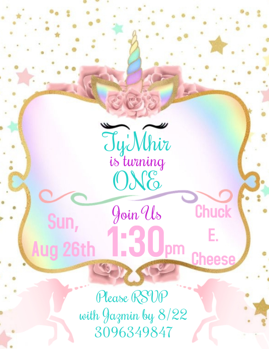 Unicorn Birthday Party Invitation Рекламная листовка (US Letter) template