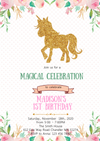 Cat unicorn birthday invitation Template | PosterMyWall