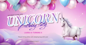 Пурпурный Unicorn Birthday Invitation Immagine condivisa di Facebook Template