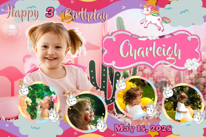 Unicorn Birthday Template โปสเตอร์