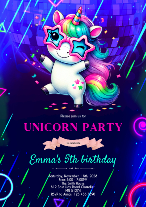 Unicorn dance birthday party invitation Template | PosterMyWall