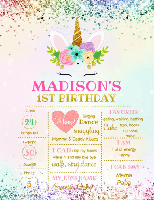 unicorn editable birthday milestone school template postermywall