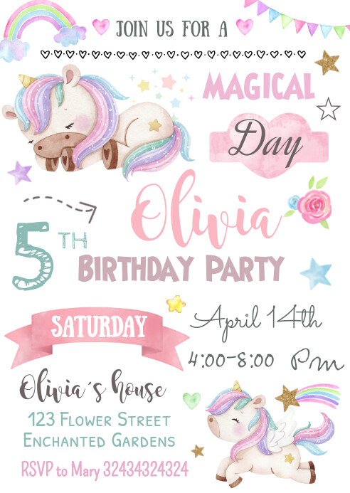 unicorn invitation background, A6 template