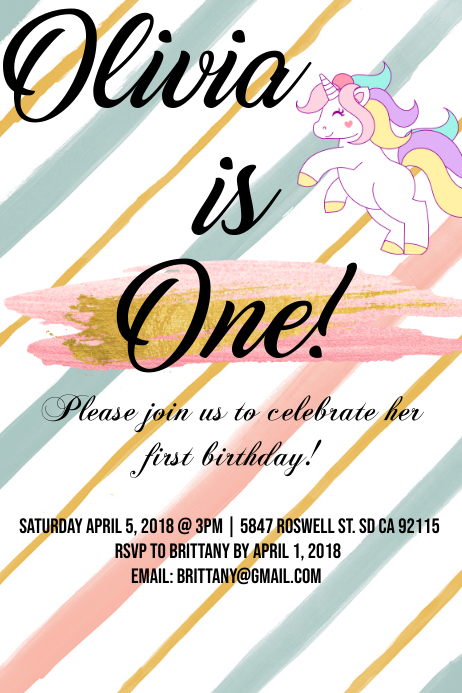 Unicorn Invitation Плакат template