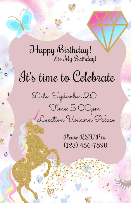 Unicorn Party Invitation Half Page Wide template
