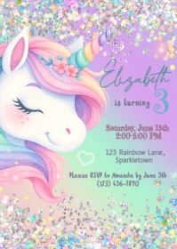 Unicorn Pastel Rainbow Party Invite A6 template