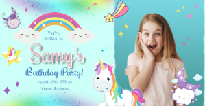 Turquoise Kids Birthday Invitation Obraz udostępniany na Facebooku Template