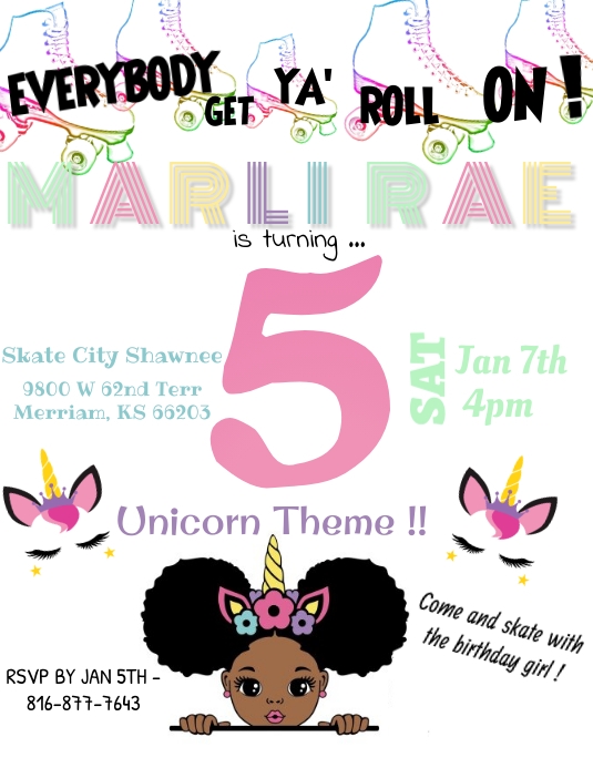 Unicorn Skating Party Flyer (US Letter) template