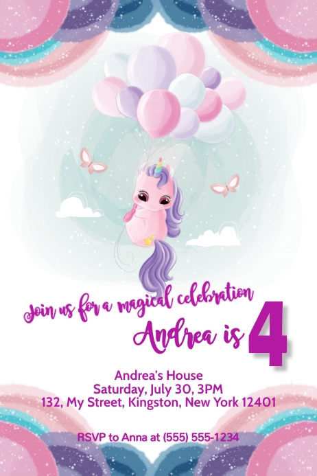 Girls Birthday Party Invitation Unicorns Unicorn And Rainbow Party