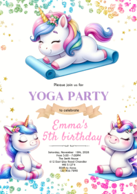 unicorn Yoga Party invitation A6 template