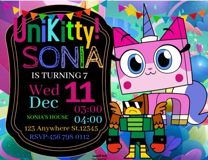 Unikitty | Birthday Invitation Folheto (US Letter) template