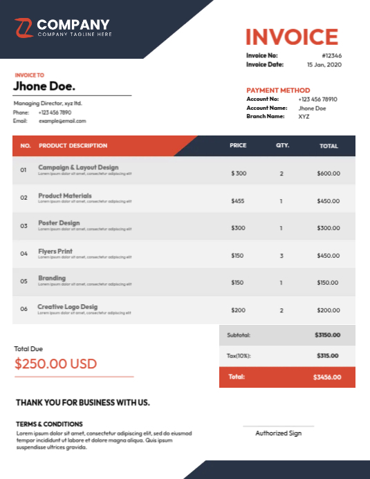 Unique Design Service Invoice Template Flyer (US-Letter)