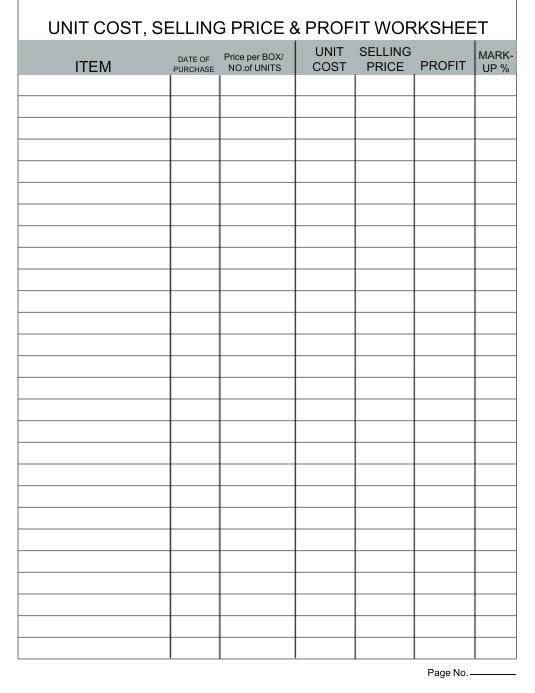 Unit Cost, Selling Price & Profit Worksheet Template | PosterMyWall