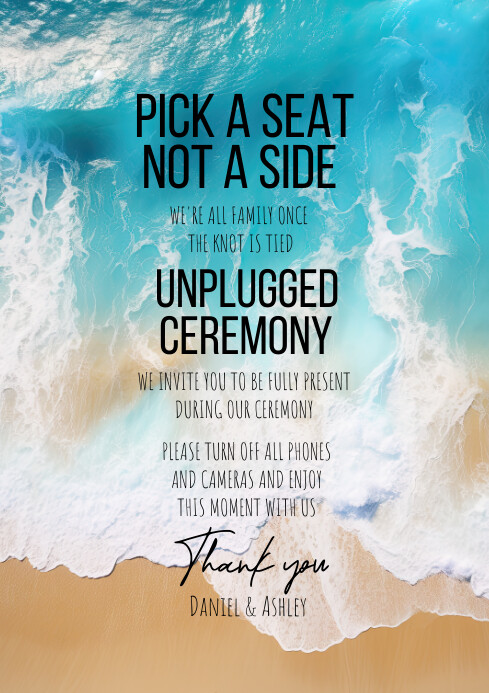 Unplugged beach wedding poster A4 template