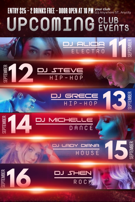 Club Event Image Upcoming Club Events Template | PosterMyWall
