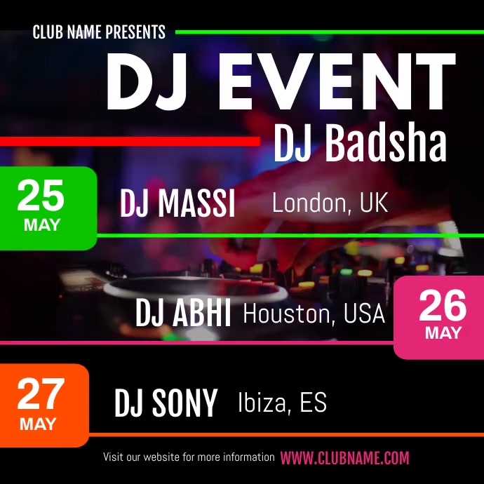 Plantilla de DJ Events Schedule Square Video PosterMyWall