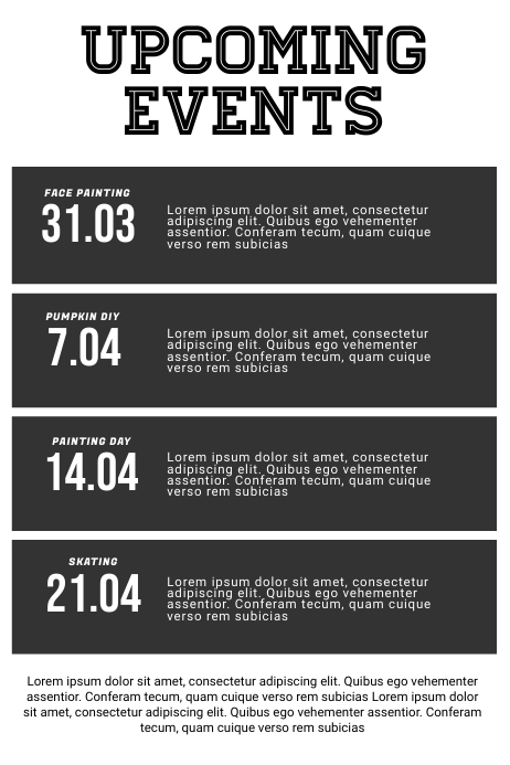 Upcoming Event schedule multipurpose black and white Poster template