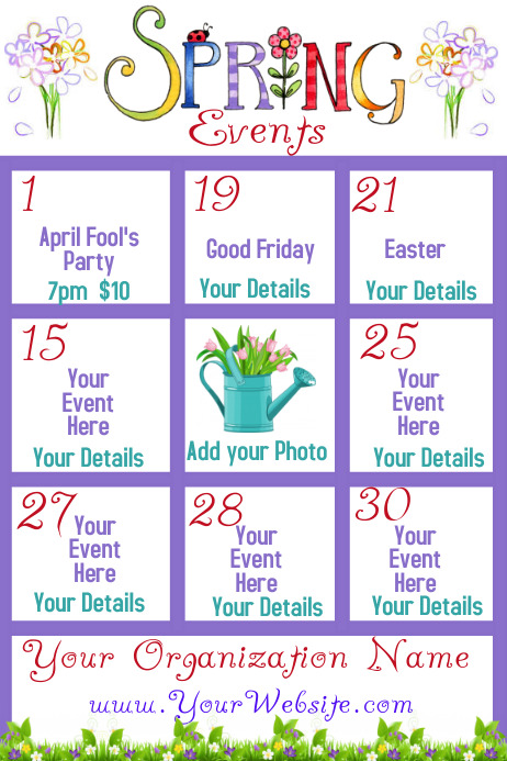 Upcoming Events Calendar Newsletter Spring Template | PosterMyWall