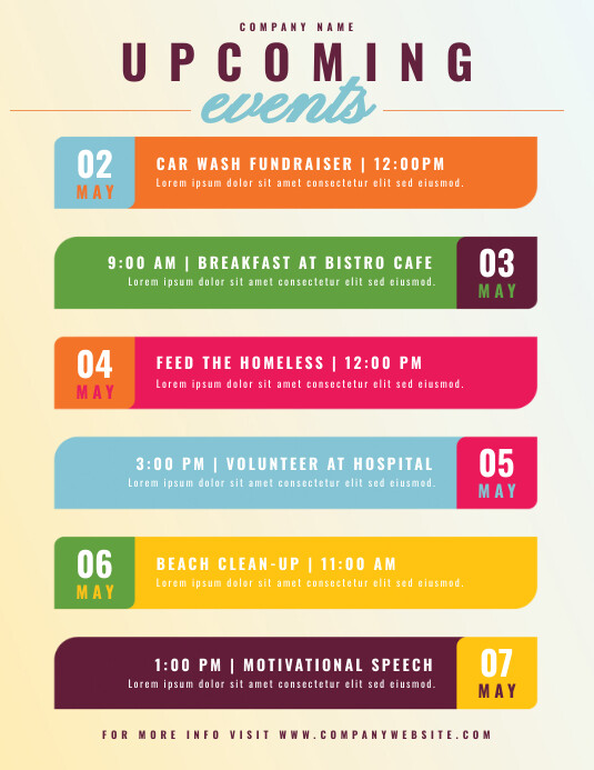 Upcoming Events Calendar Schedule Flyer Løbeseddel (US Letter) template