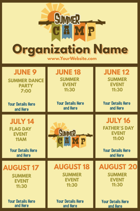 Upcoming Events Calendar Summer Camp Template Postermywall Summer Camp Calendar Template