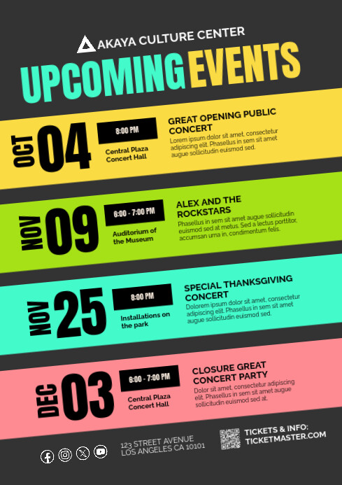 Upcoming Events flyer schedule template | PosterMyWall