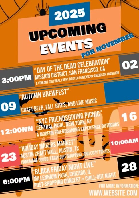 Upcoming Events For November A4 template