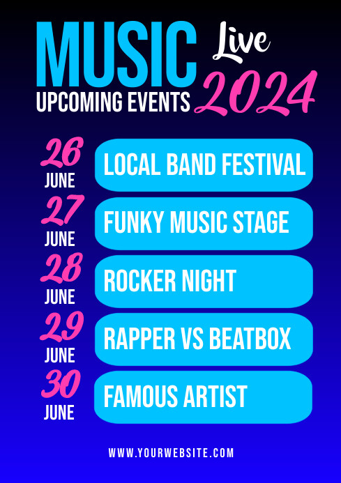 Upcoming Events Music Live Template | PosterMyWall