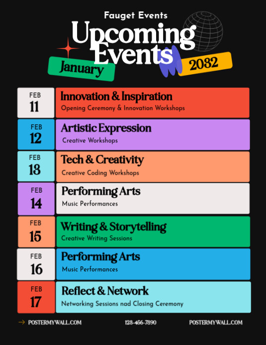 Upcoming Events Schedule Flyer Template | PosterMyWall